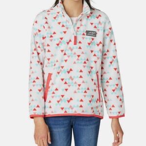 Girl’s Eddie Bauer Fleece White Red Aqua Print 1/4 Zip Pullover